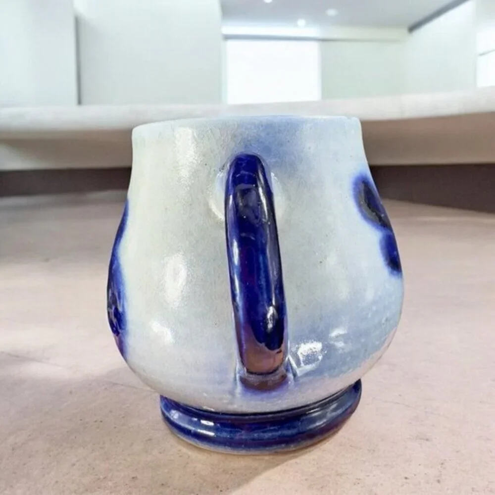 Vintage‎ German Salt Glaze Cobalt Blue Gray Small Pitcher Creamer With Stickers